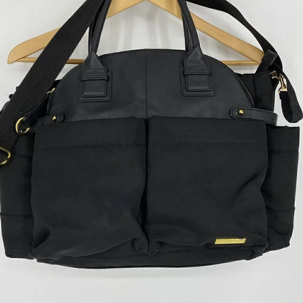Skip Hop Diaper Bag Black Chelsea Downtown Satchel Gold Hardware Baby Pockets